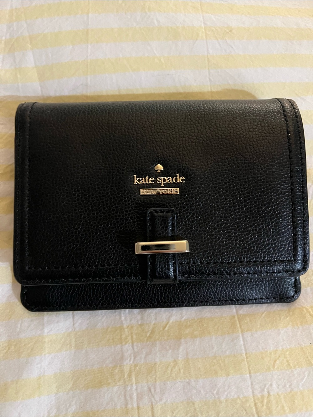 kate spade Black Leather Compact Wallet with Gold Accent